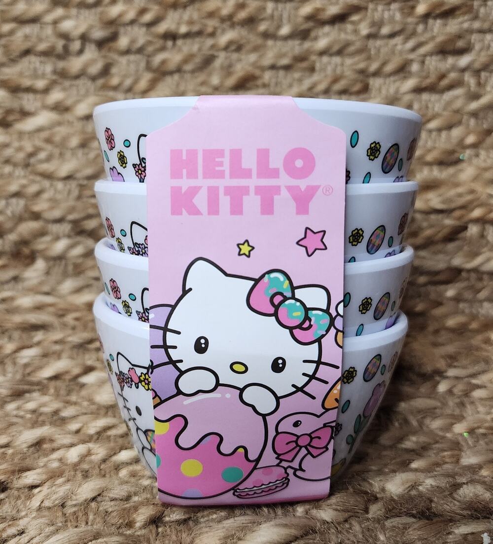 Hello Kitty Set of 4 Easter Ceramic Ramekin Dipping Snack Bowls Floral Chick Egg